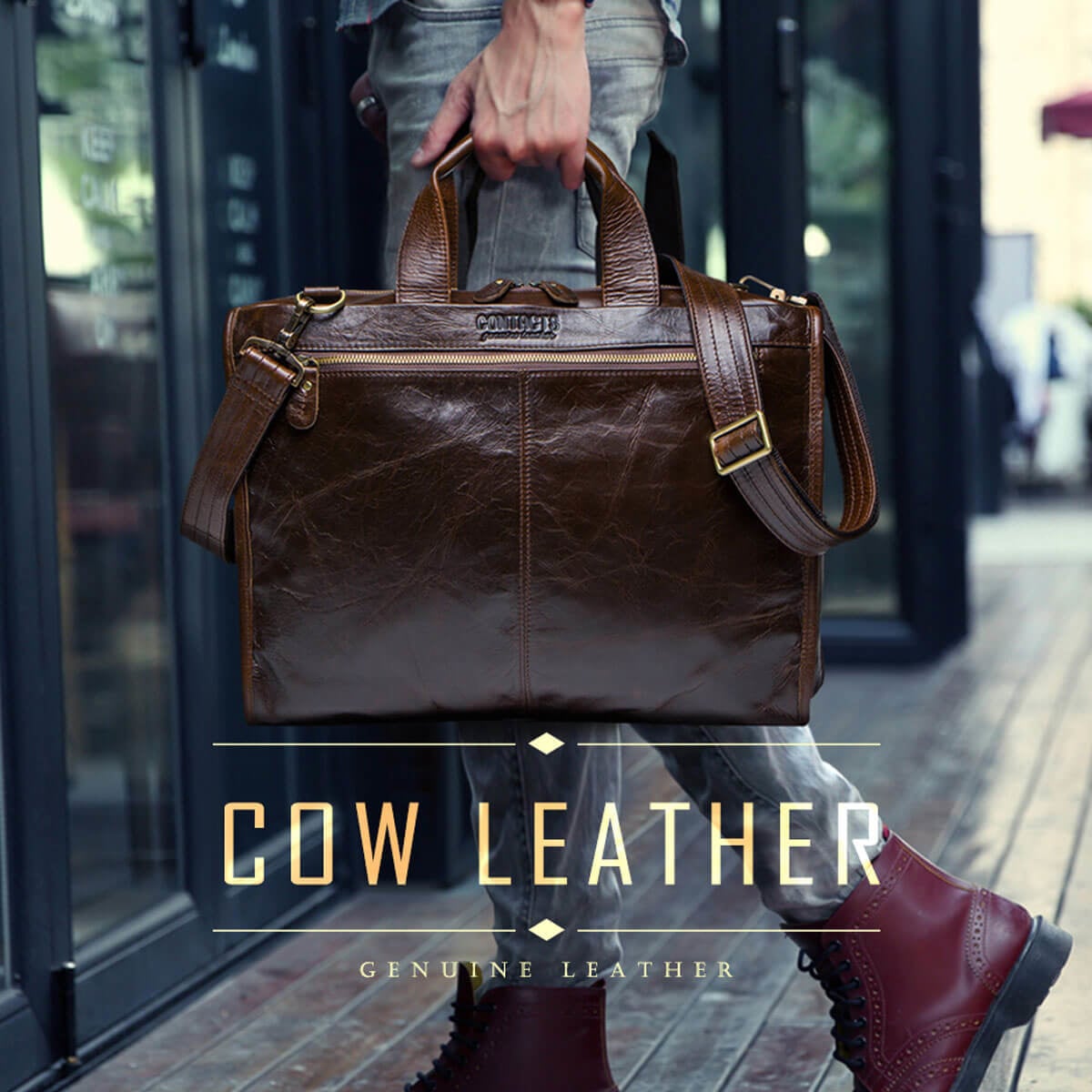 Cowhide Leather Prestige Large Capacity Briefcase