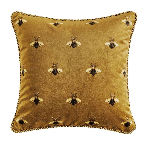 Cushion Cover Decorative Pillow Case Luxury Art Gold Yellow Bee Velvet Soft