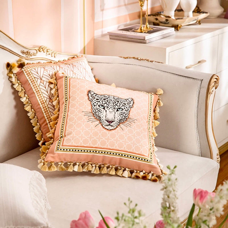 Cushion Cover Square Pillow Case Vintage Luxury Rubber Pink Leopard