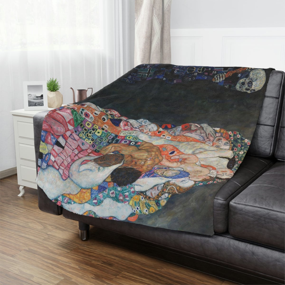 Klimt-inspired home accent: 'Death and Life' art blanket