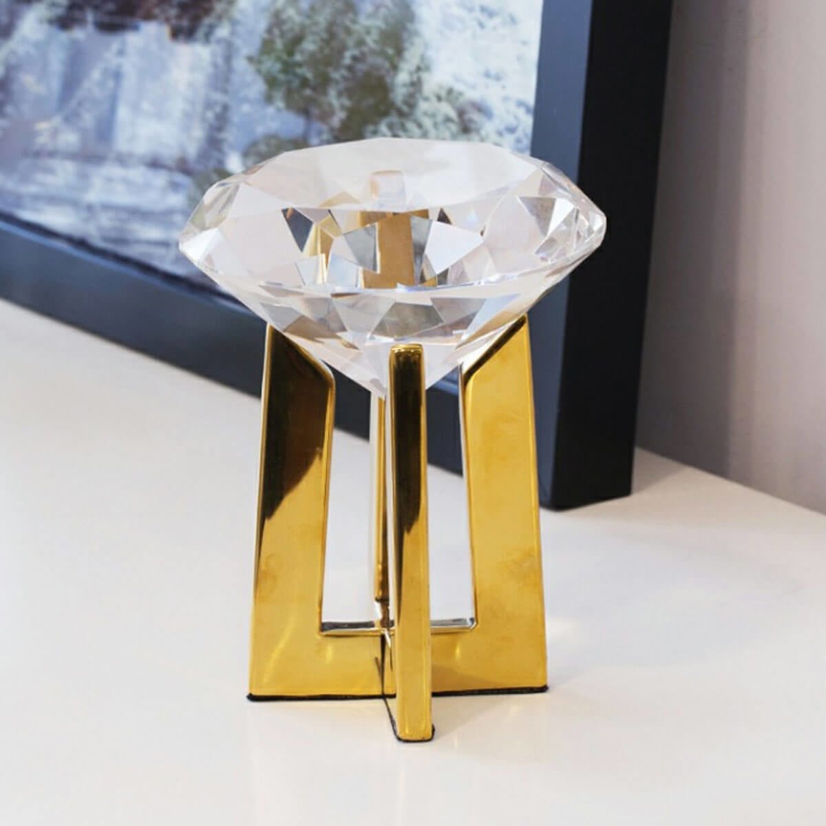 Diamond Shape Crystal with Gold Stainless Steel Statue
