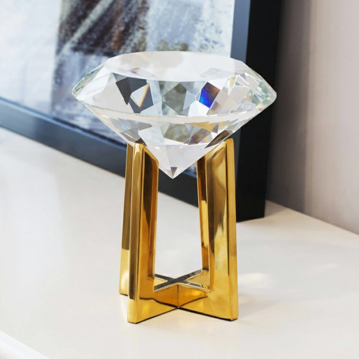 Diamond Shape Crystal with Gold Stainless Steel Statue
