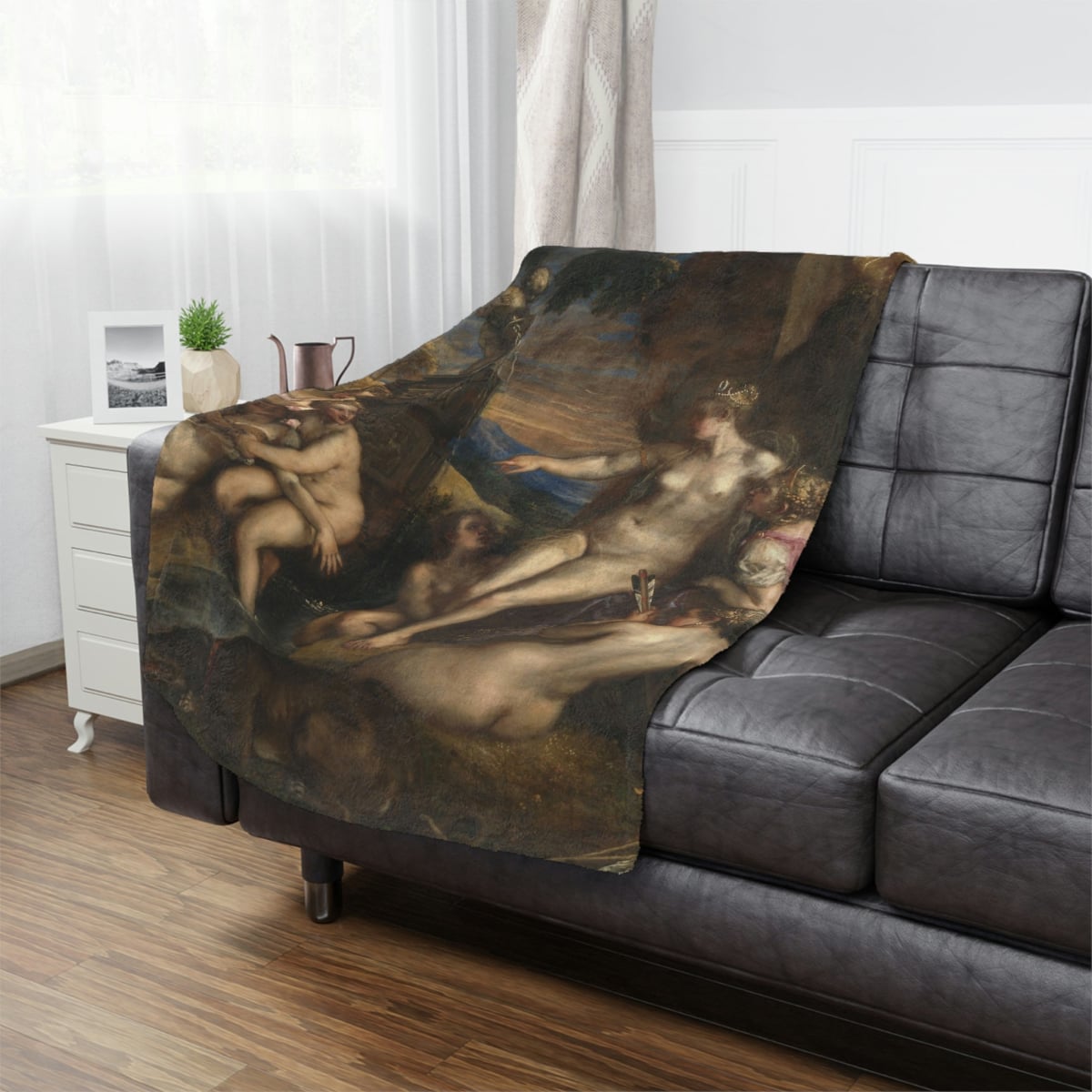 Artistic blanket showcasing Titian's Diana and Callisto masterpiece
