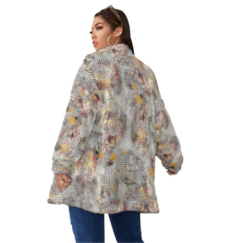 Fashion Abstract Flowers Women’s Borg Fleece Oversize Jacket