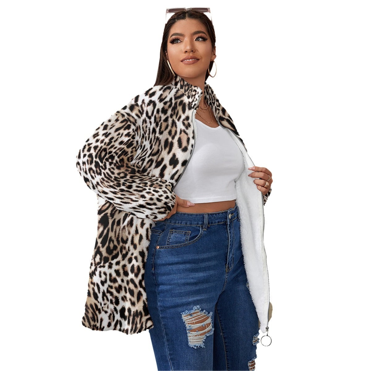 Fashion Leopard Print Women’s Borg Fleece Oversize Jacket