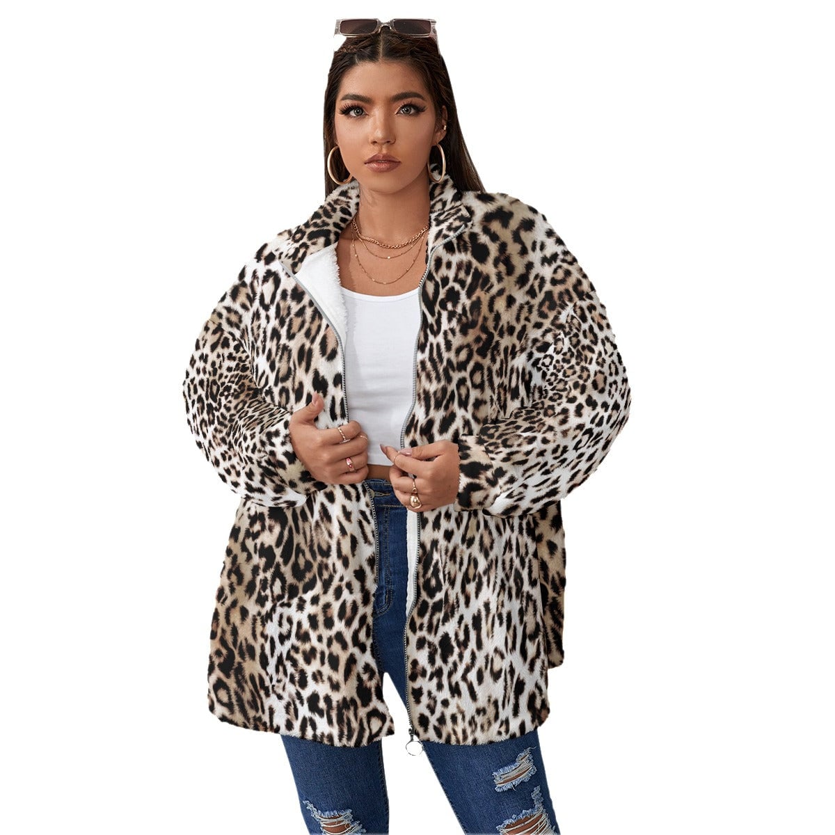 Fashion Leopard Print Women’s Borg Fleece Oversize Jacket