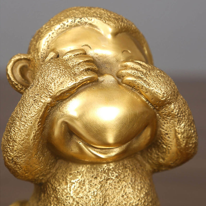 Four Golden Wise Monkey Ornaments Set Of Four Sculpture Art