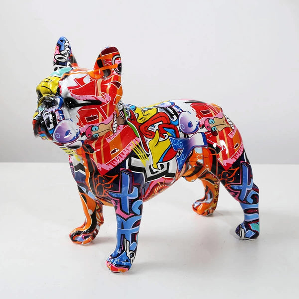 French Bulldog Statue Colorful Graffiti Art Resin Frenchie Dog Sculpture