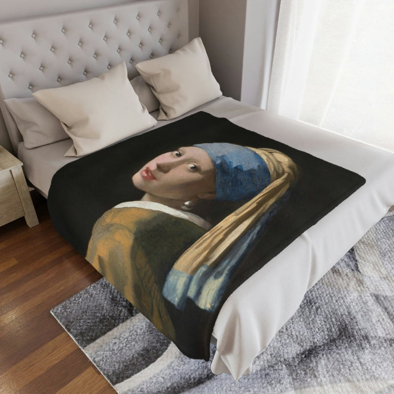 Iconic Artwork on a Cozy Blanket: Girl with a Pearl Earring by Johannes Vermeer