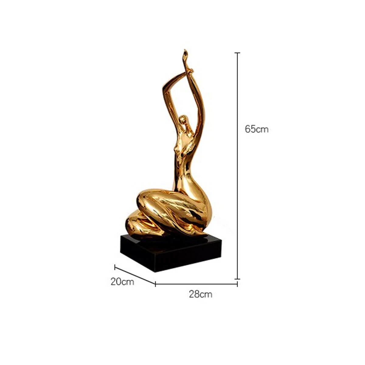 Gold Silver 66cm Abstract Woman In Sit Position Stretch Sculpture Modern Marble Art