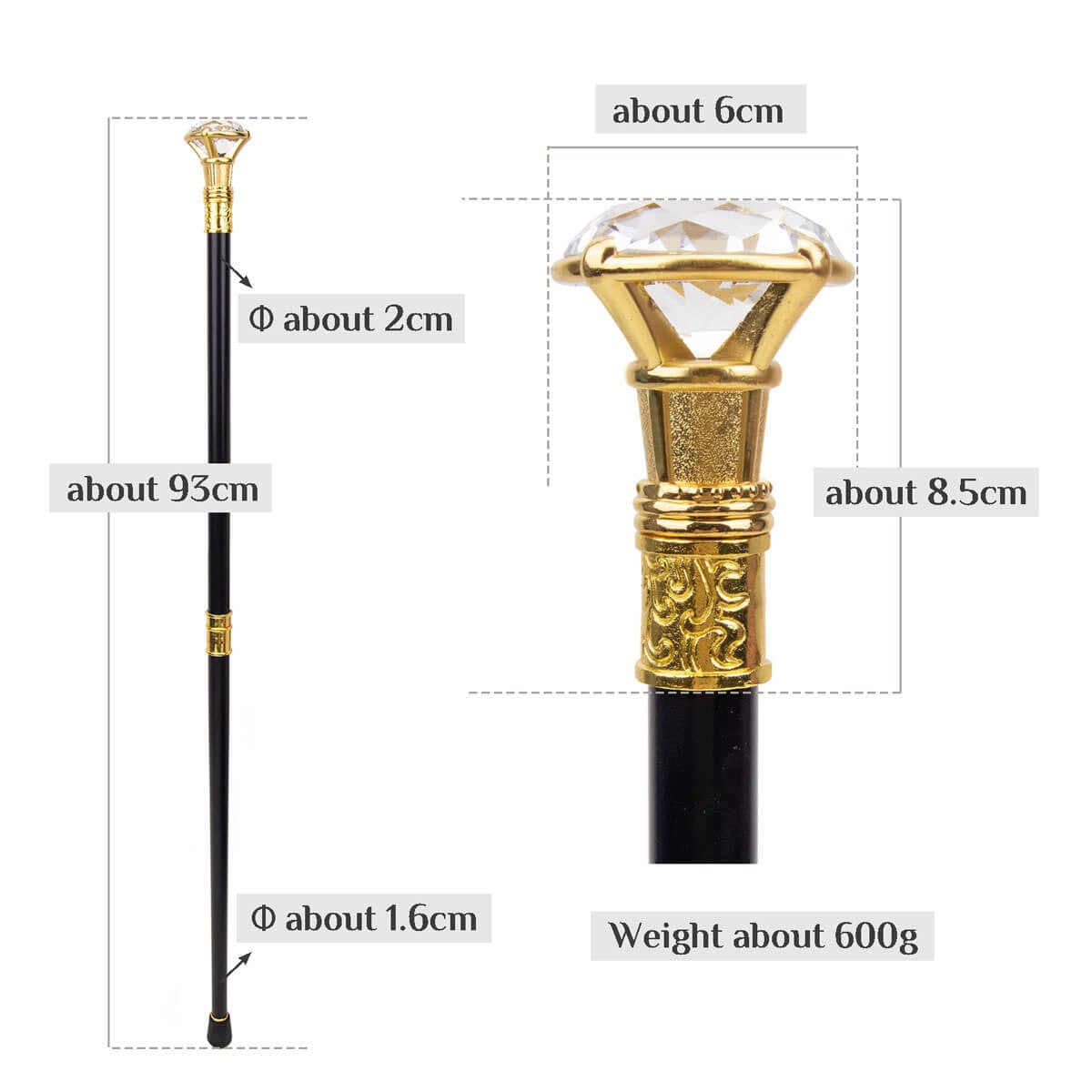 Gold Round Handle Fashion Luxury Walking Cane