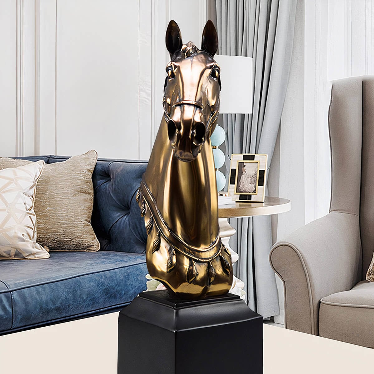 Golden Horse Portrait Art Statue Resin Home Decor Sculpture