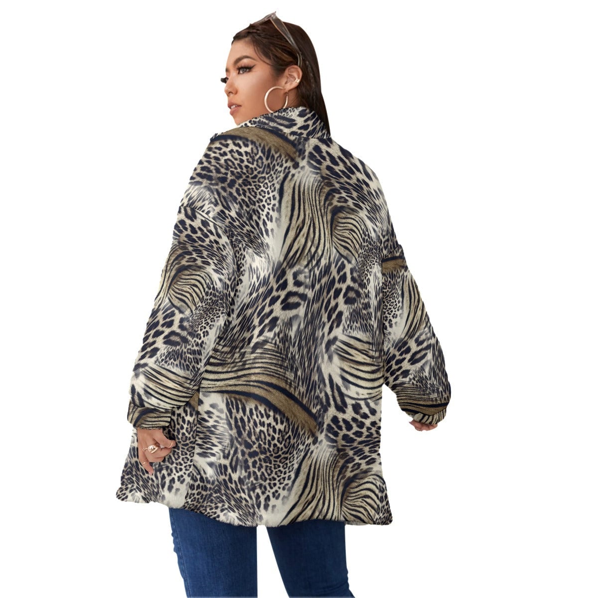Golden Leopard Print Fashion Women’s Borg Fleece Oversize Jacket