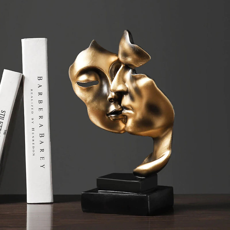 Golden Lover Mask Abstract Statue Resin Figurines Interior Art