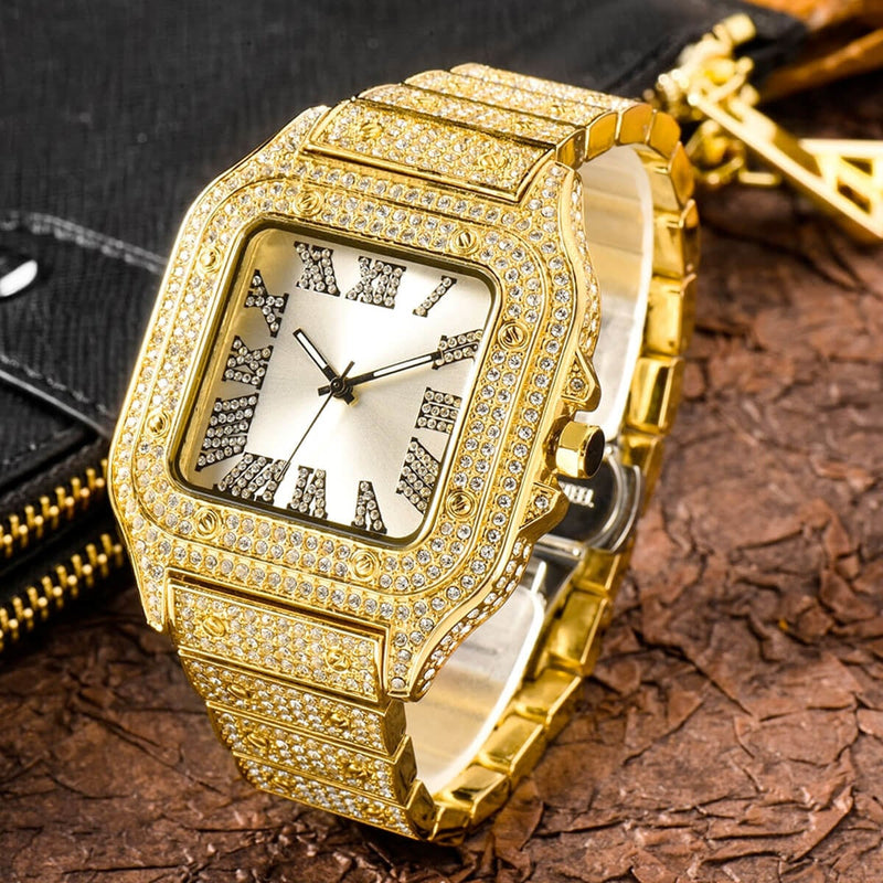 Hip Hop Baguette Diamond Top Luxury Quartz Watch