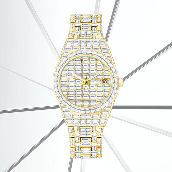MISSFOX Hip Hop Gold Men Watches Top Brand Luxury Iced Out Quartz Wrist Watch Diamond 