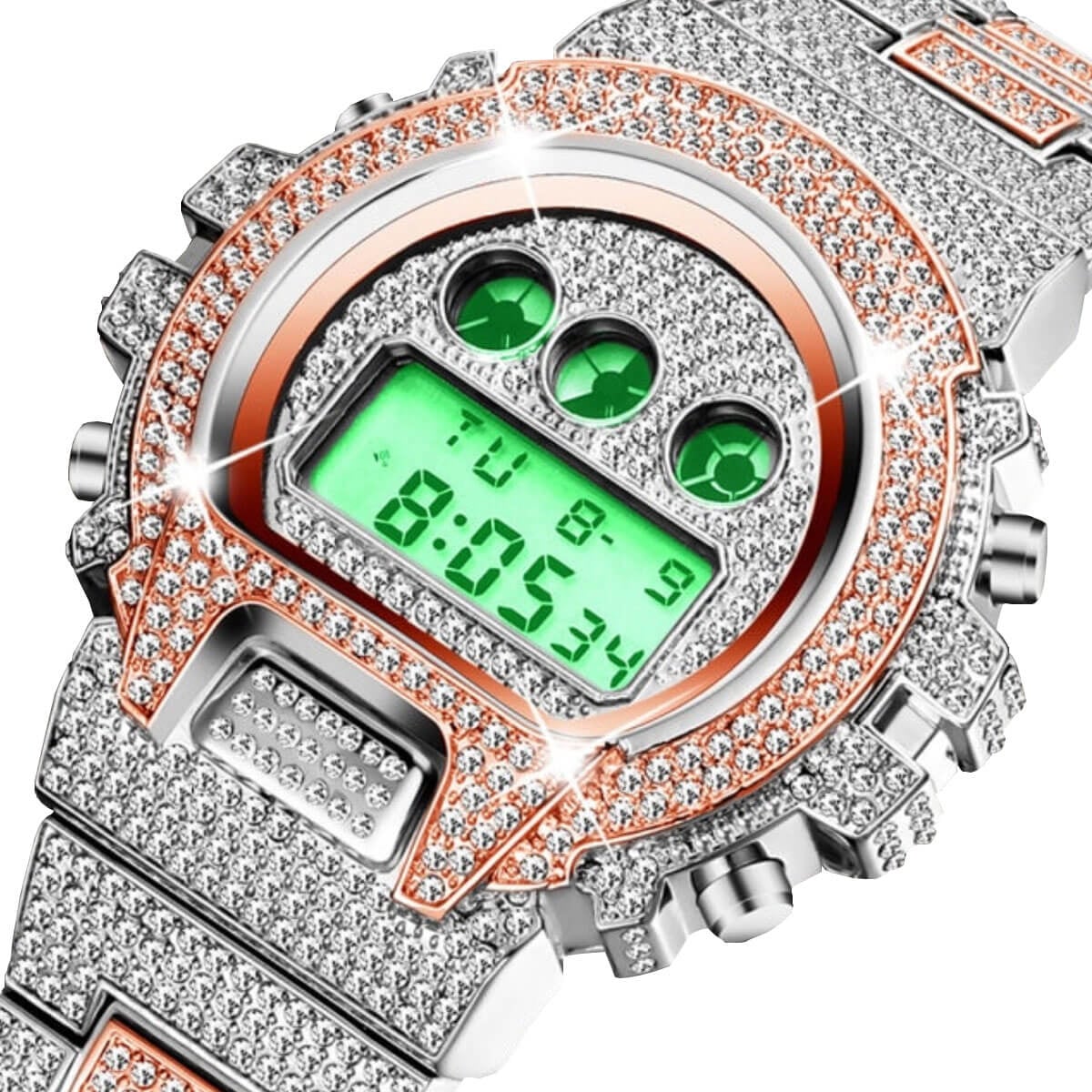 Hip Hop Fully Iced Out Digital Stainless Steel Watch