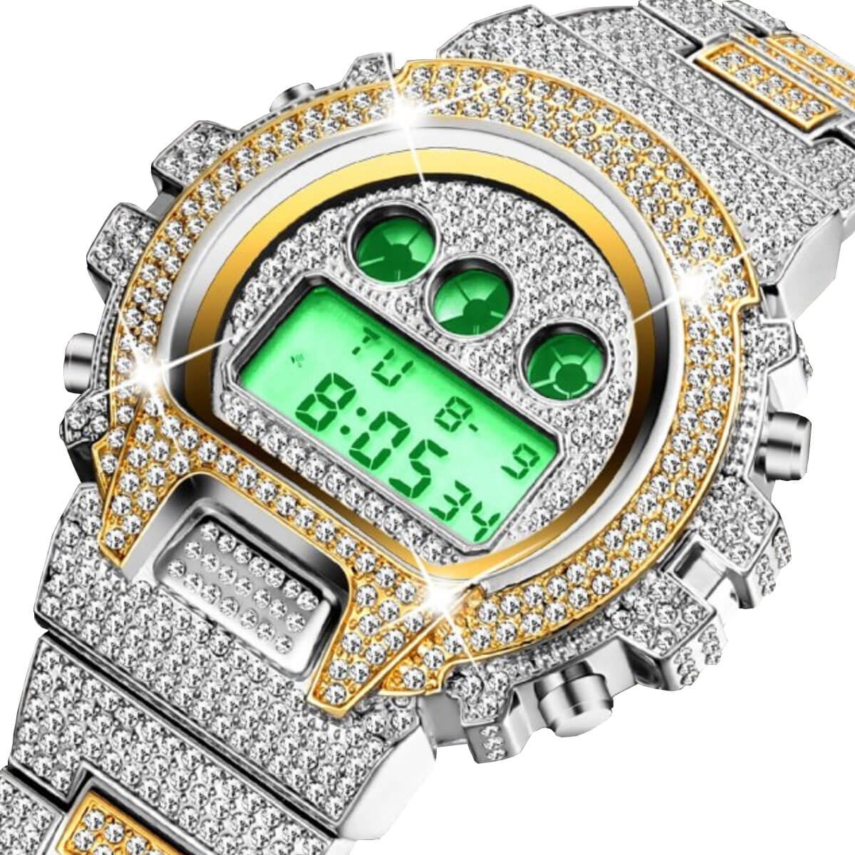 Hip Hop Fully Iced Out Digital Stainless Steel Watch