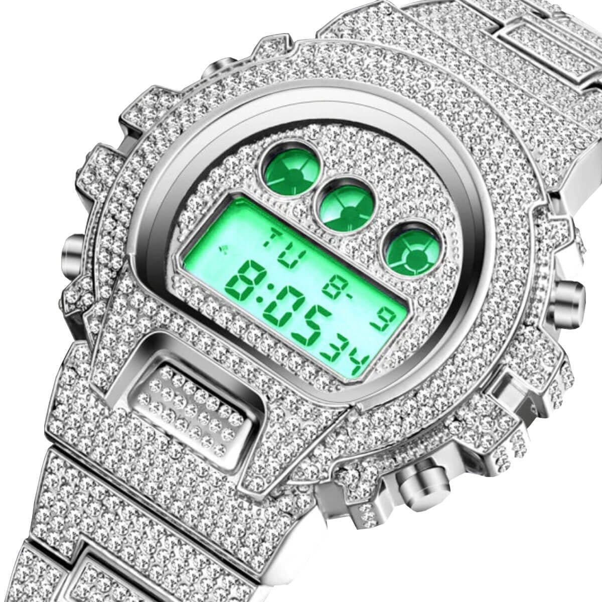 Hip Hop Fully Iced Out Digital Stainless Steel Watch