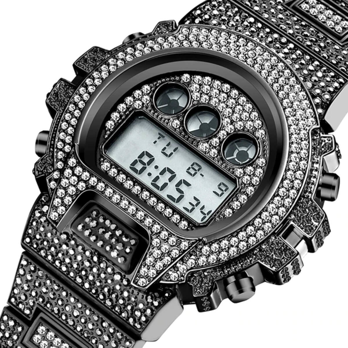 Hip Hop Fully Iced Out Digital Stainless Steel Watch