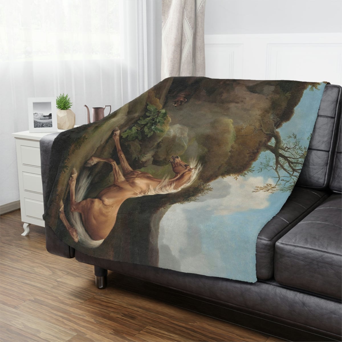Horse Frightened by a Lion George Stubbs Art Blanket in Living Room Decor