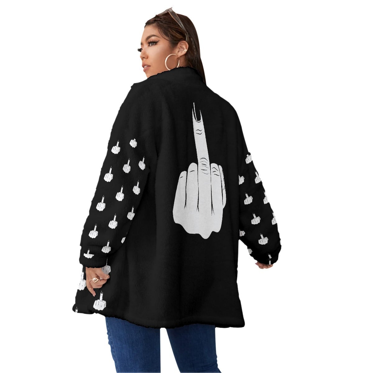 Kiss My Middle Finger Women’s Borg Fleece Oversize Jacket