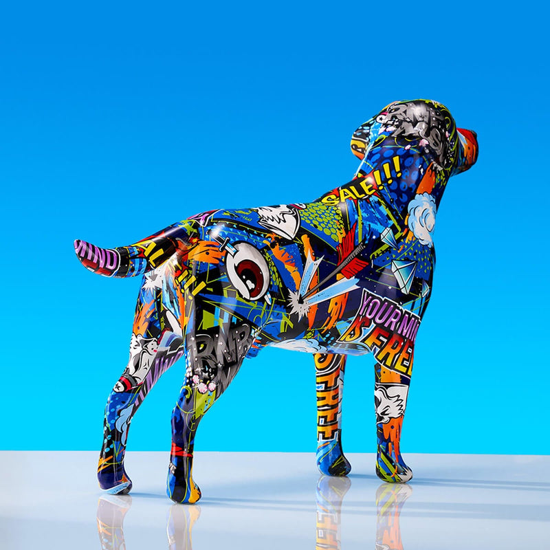 Labrador Retriever Statue Colorful Graffiti Art Resin Lab Dog Sculpture