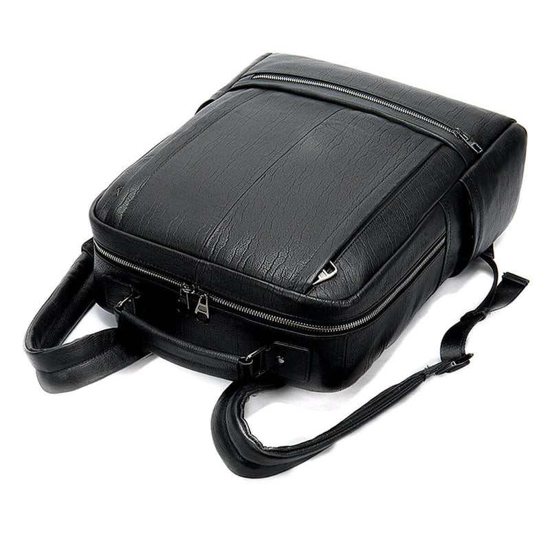 Large Capacity Black Leather Waterproof Classic Backpack