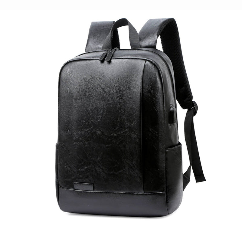 Leather Black Laptop Waterproof Usb Charging Backpack