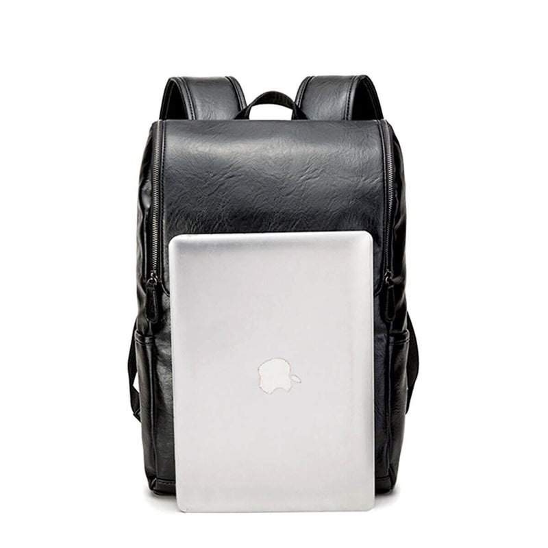Leather Waterproof Traveling Fashion Black Backpack