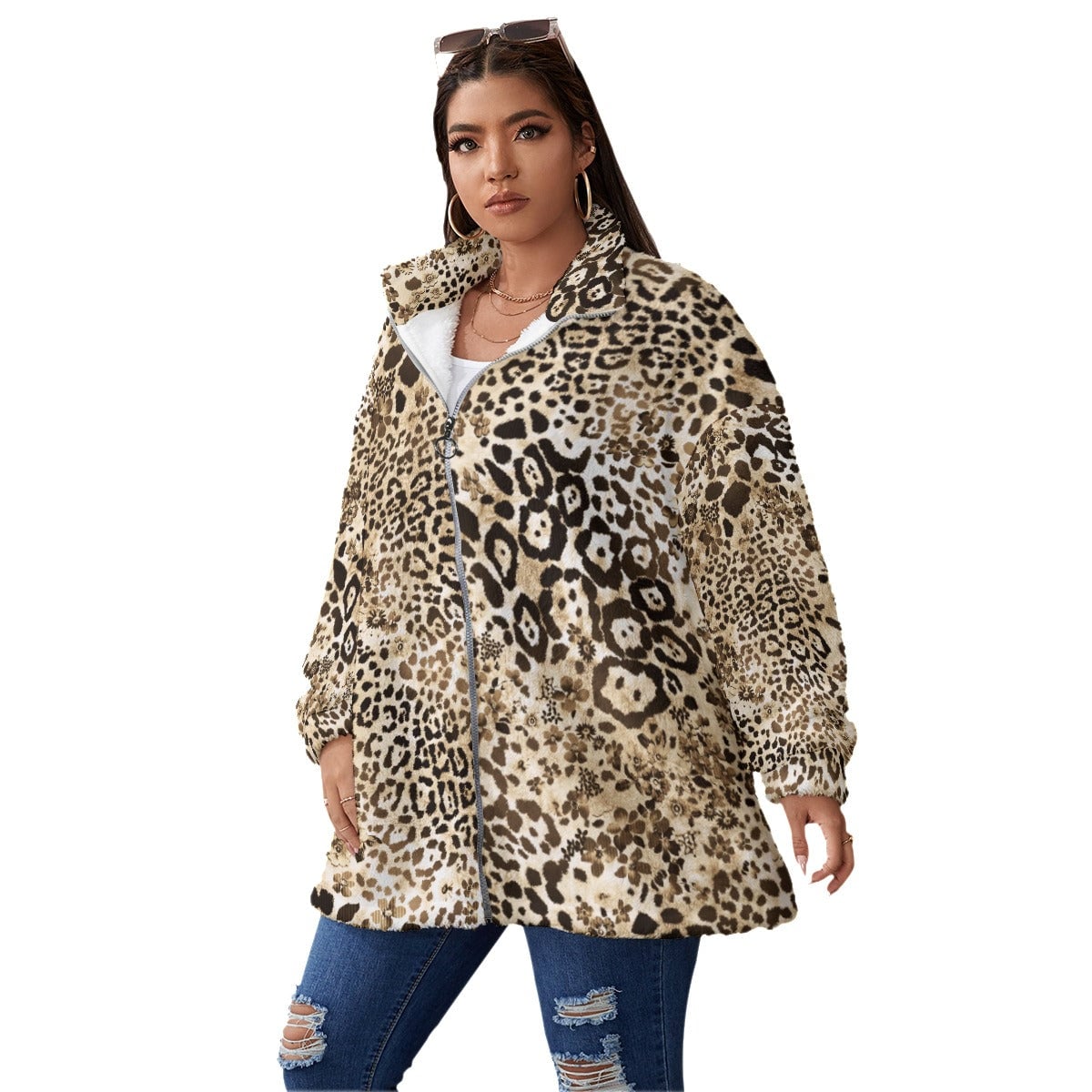 Leopard Print Classy Art Women’s Borg Fleece Oversize Jacket