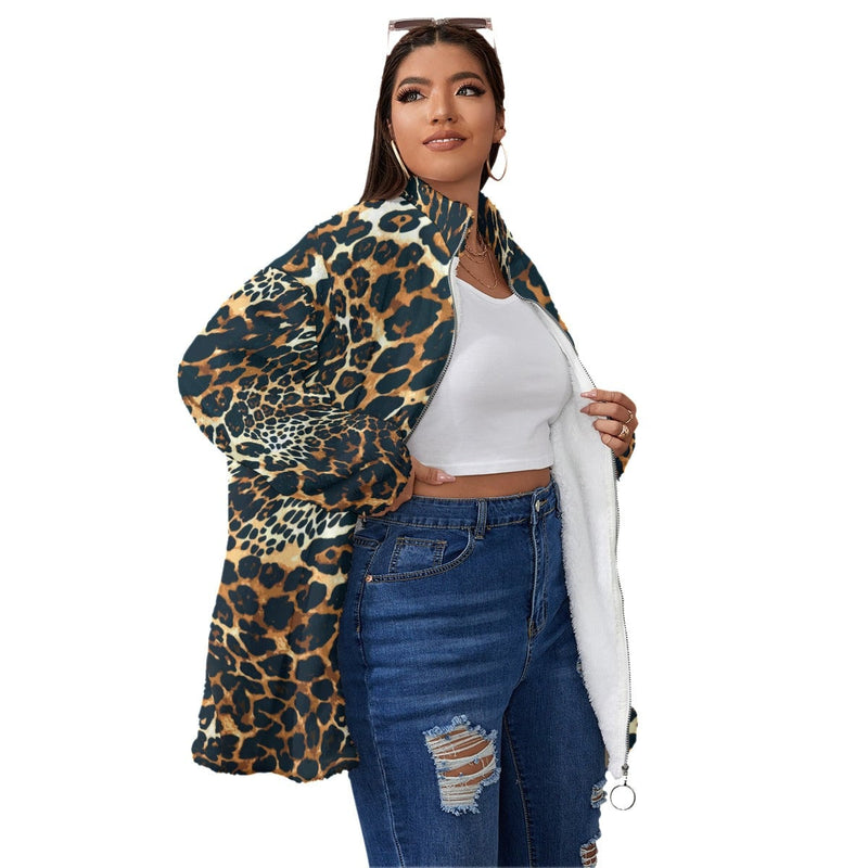 Leopard Print Classy Women’s Borg Fleece Oversize Jacket