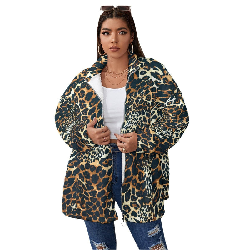 Leopard Print Classy Women’s Borg Fleece Oversize Jacket