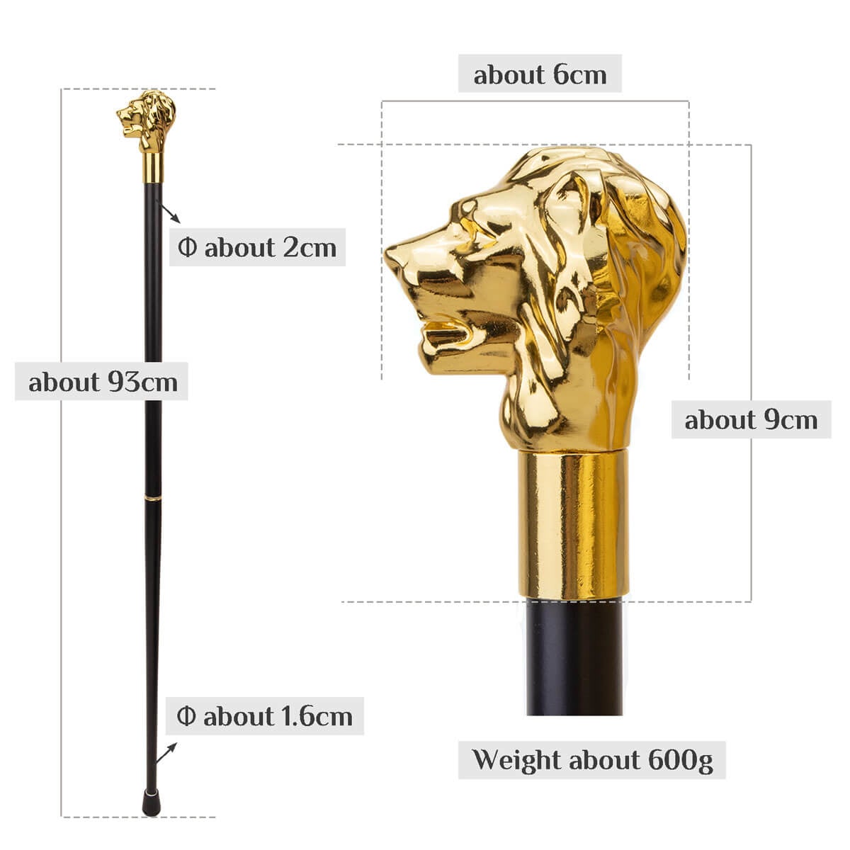 Lion Gold Handle Luxury Walking Cane
