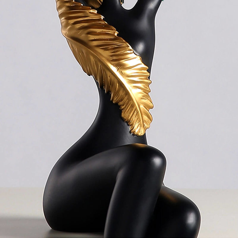 Luxury Female Body Golden Leaves Statues Large Art Sculpture