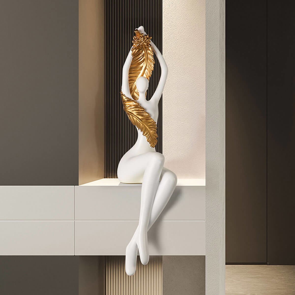 Luxury Female Body Golden Leaves Statues Large Art Sculpture