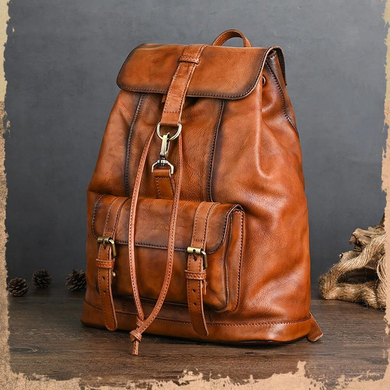 Vintage fashion genuine leather Mens travel bag luxury backpack –  VacationGrabs