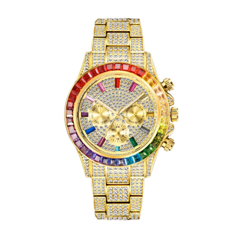 Luxury Golden Iced Out Diamond Stainless Steel Watch