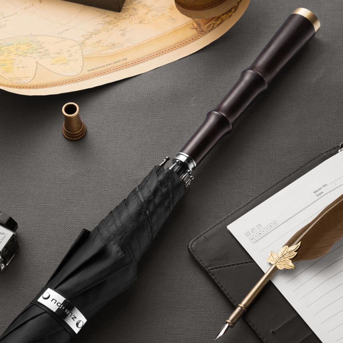 Luxury Long Handle Automatic Vintage Wooden Premium Umbrella