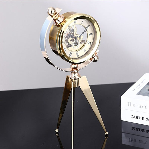 Luxury Mechanical Metal Gold Table Vintage Antique Clock