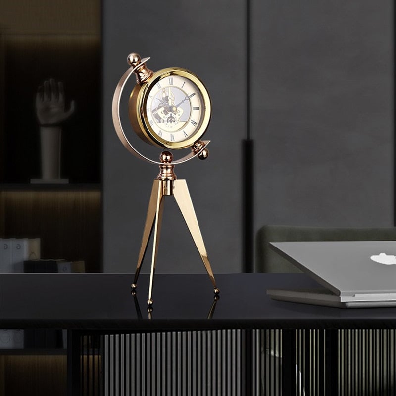 Luxury Mechanical Metal Gold Table Vintage Antique Clock