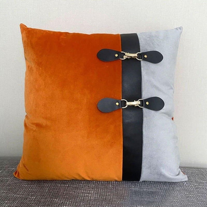 Luxury PU Patchwork Houndstooth Pillow Case Decorative Orange Pillow Covers
