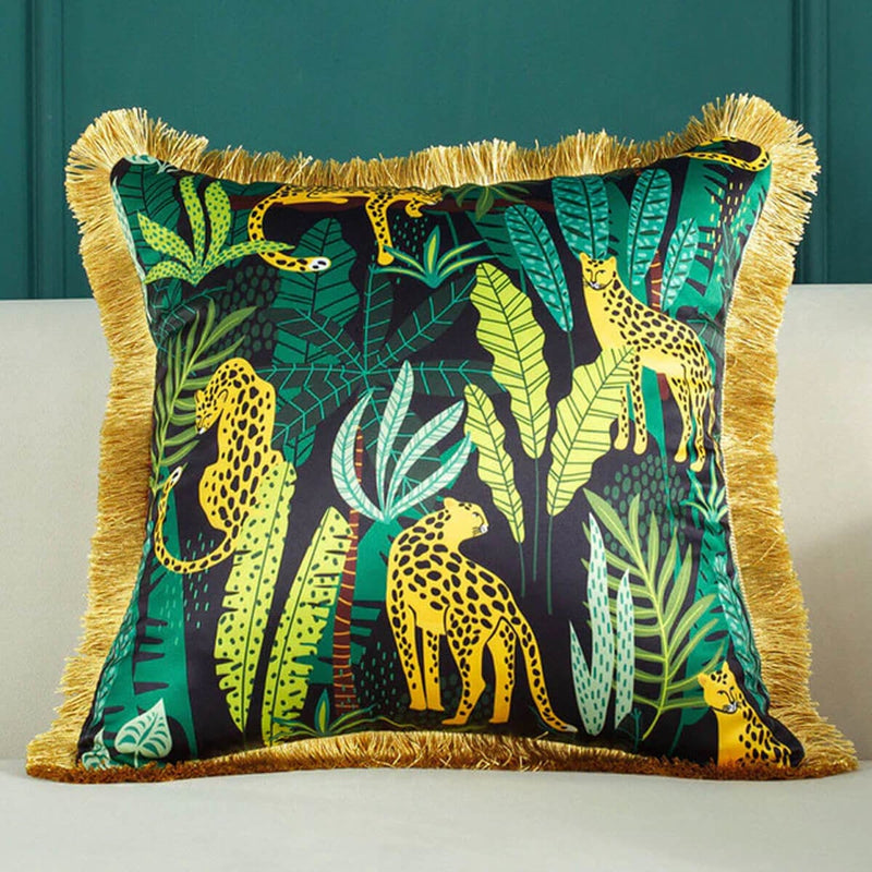 Luxury Silk Pillowcase Tropical Forest Decorative Pillows Cushion Cover