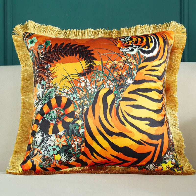 Luxury Silk Pillowcase Tropical Forest Decorative Pillows Cushion Cover