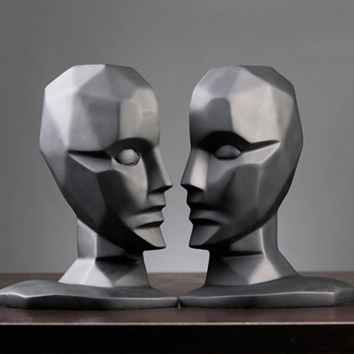 Unique Two-Piece Face Statue 