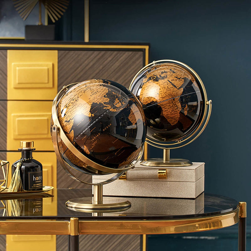 Metal Black Globe Office Decoration World Globe Pendulum Stand Golden Art