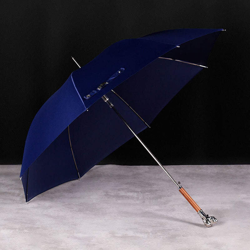 Metal Dog Head Luxury Wooden Long Handle Premium Umbrella
