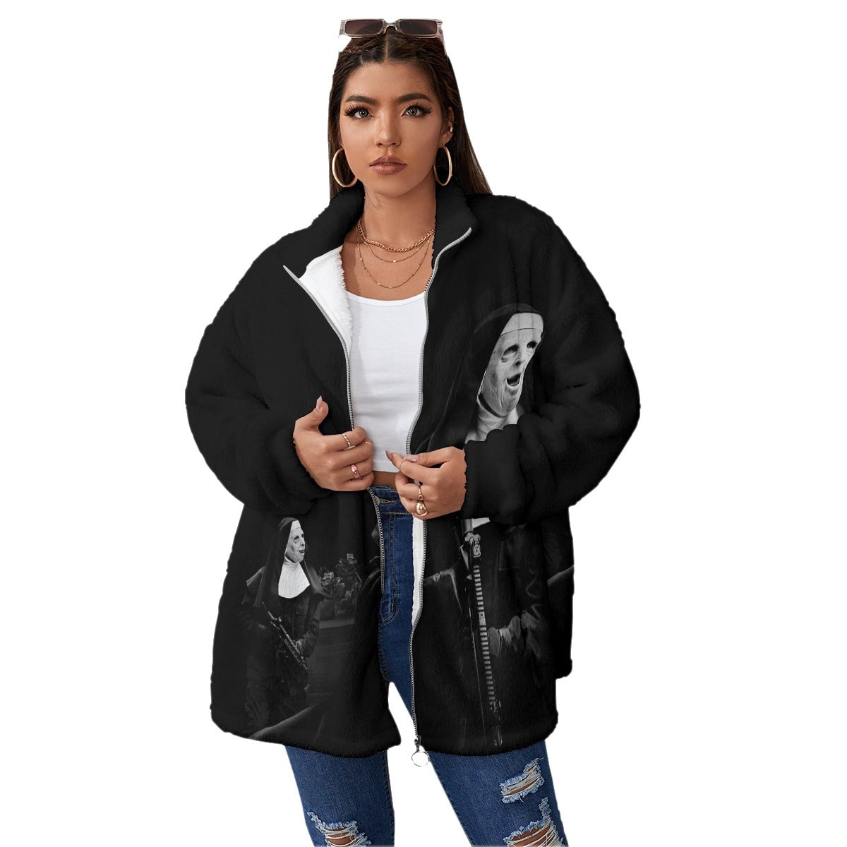 Mobster Boston Massachusetts Art Women’s Borg Fleece Oversize Jacket