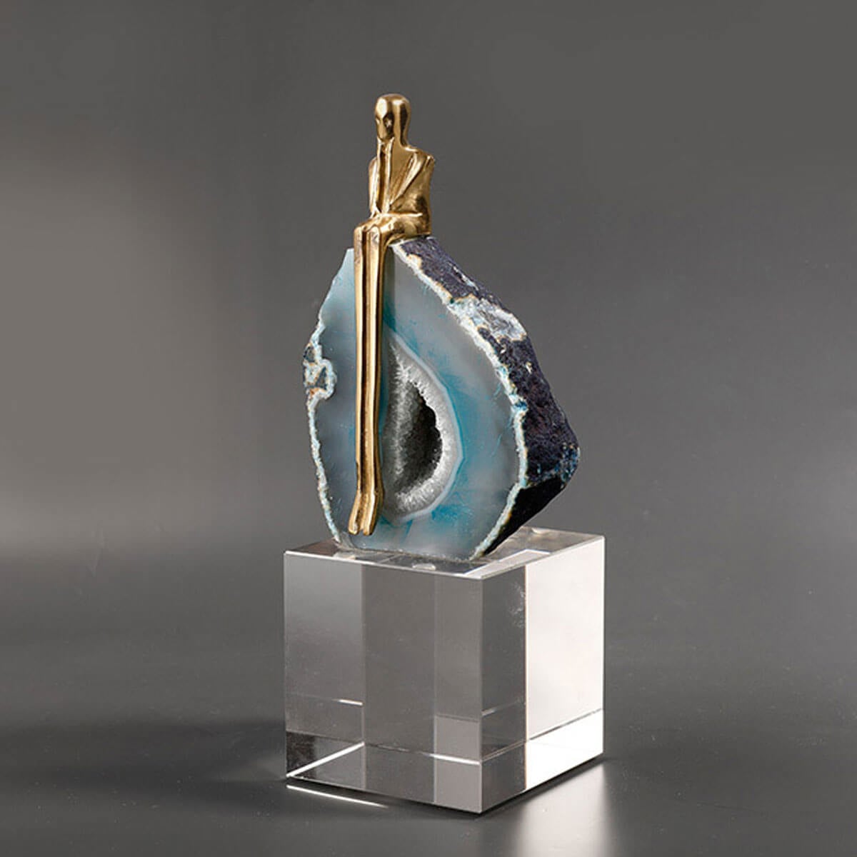 Modern Crystal Agate Bronze Abstract Character Sculpture