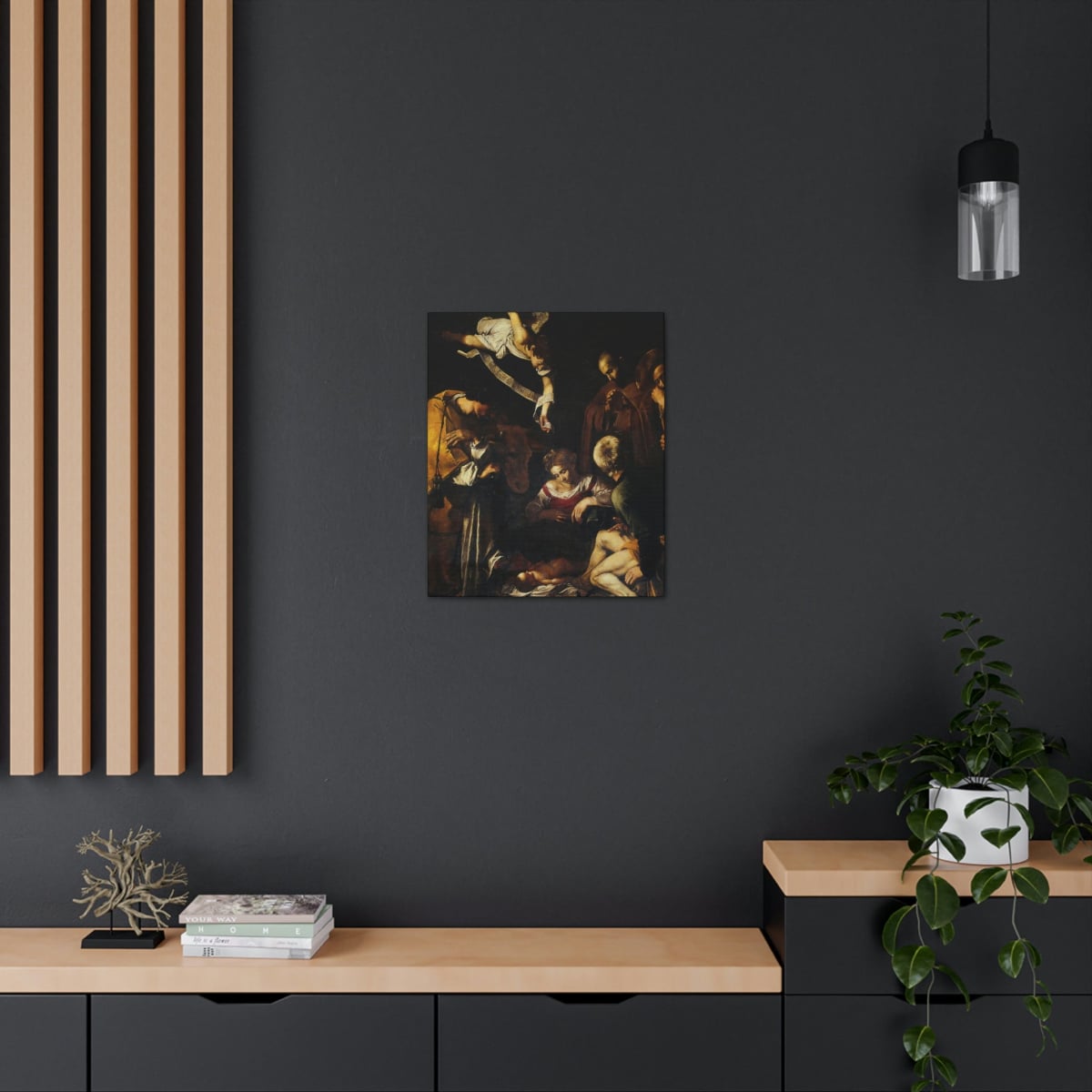 Nativity with St Francis and St Lawrence by Caravaggio Art Canvas Gallery Wraps
